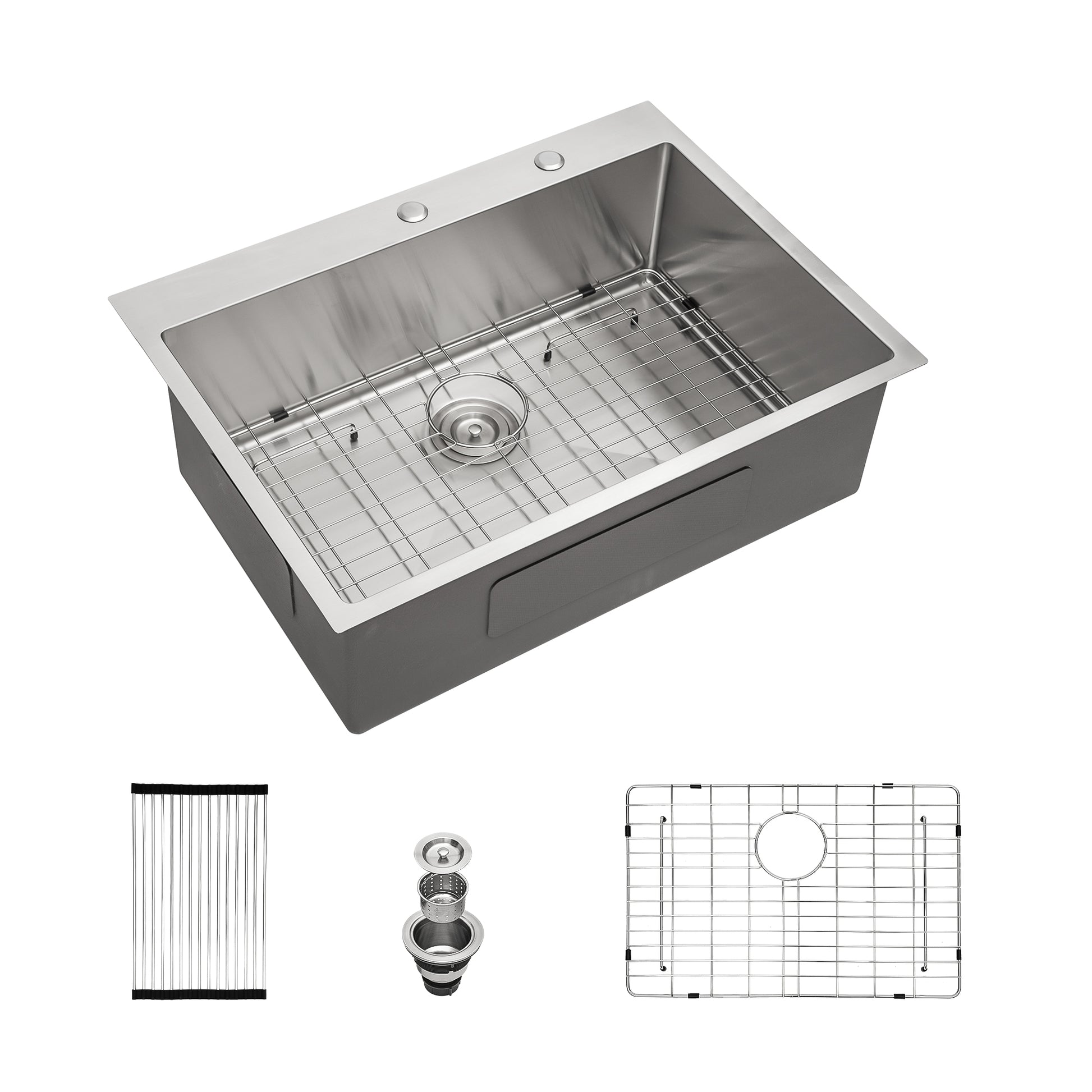 30 Inch Drop In Kitchen Sink 16 Gauge Stainless Steel Single Bowl Sink with Bottom Grid and Strainer  from Lordear