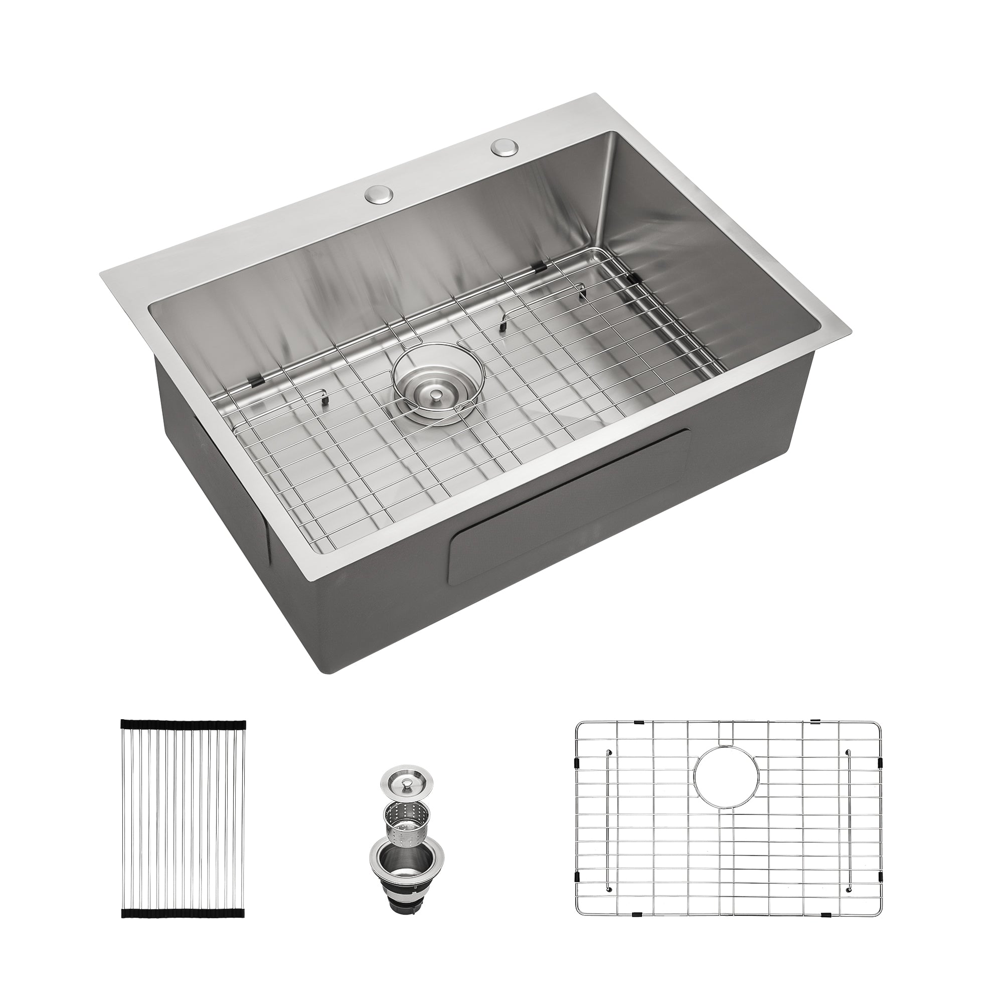 30 Inch Drop In Kitchen Sink 16 Gauge Stainless Steel Single Bowl Sink with Bottom Grid and Strainer from Lordear