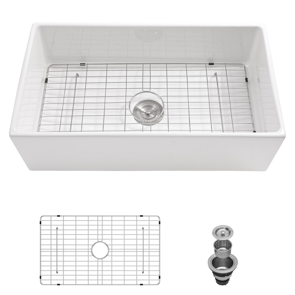 Lordear White Ceramic Single Bowel Fireclay Farmhouse Sink
