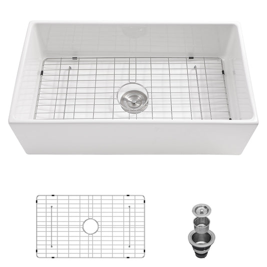 Lordear White Ceramic Single Bowel Fireclay Farmhouse Sink