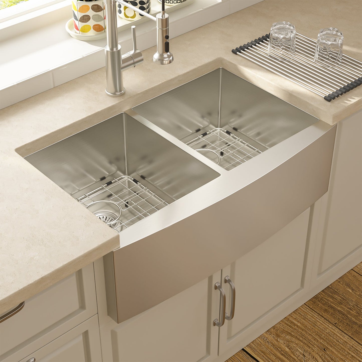 33 Inch Farmhouse Kitchen Sink 16 Gauge Stainless Steel Kitchen Sink Double Bowl 50/50 Apron Front Sink  from Lordear