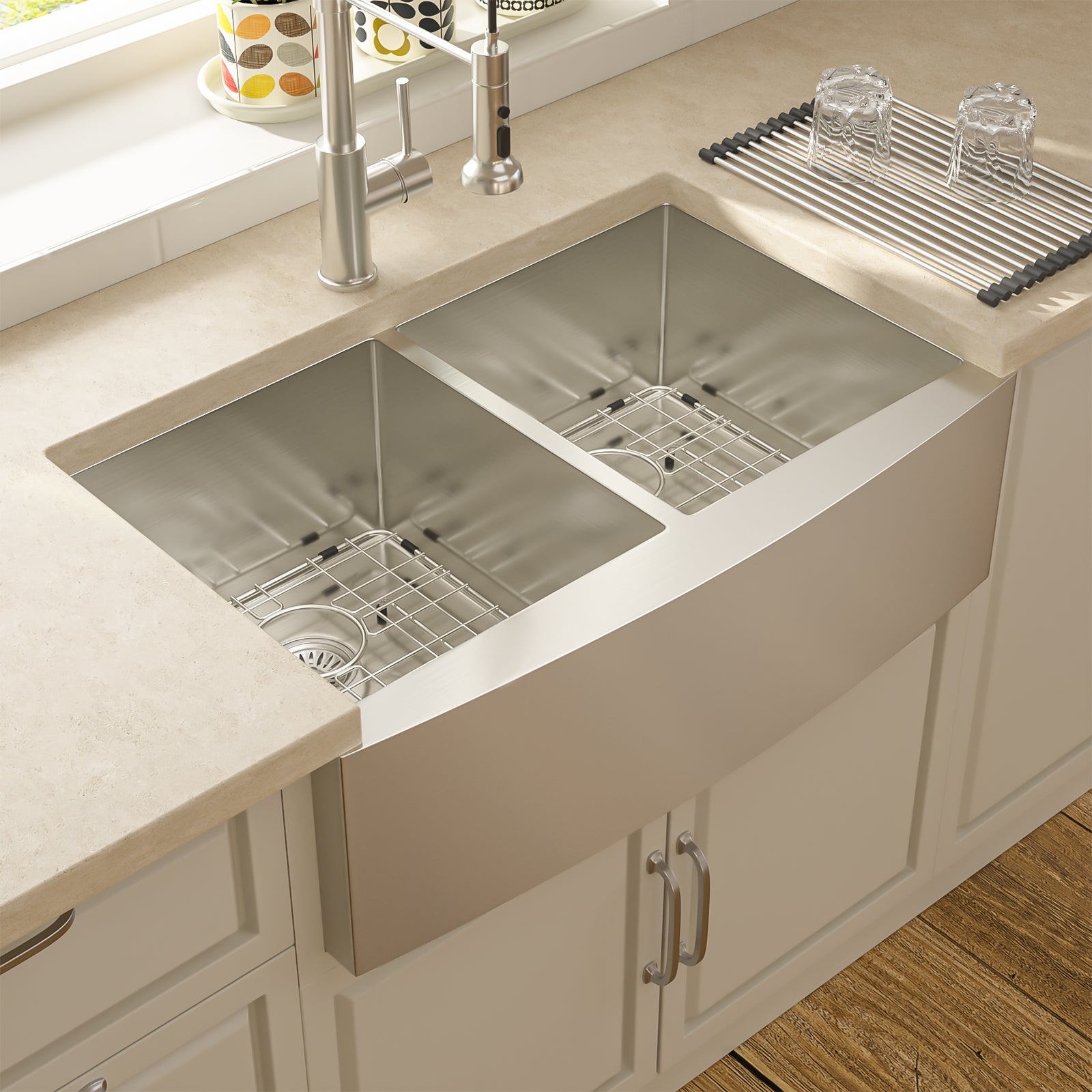 33 Inch Farmhouse Kitchen Sink 16 Gauge Stainless Steel Kitchen Sink Double Bowl 50/50 Apron Front Sink from Lordear