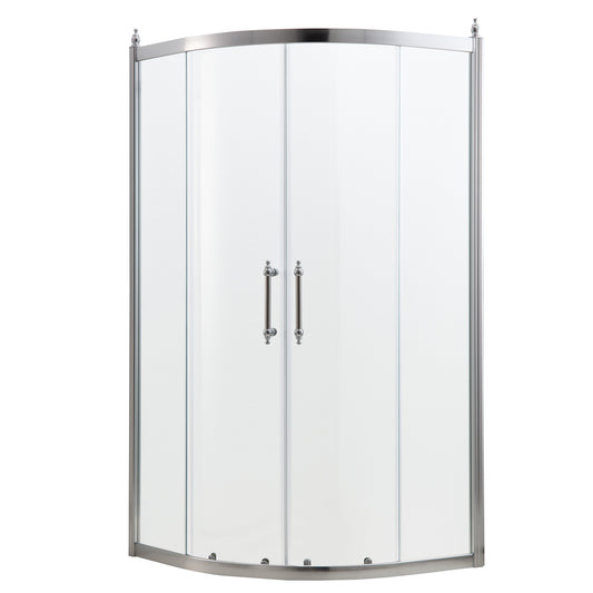 Lordear Tempered Glass Frameless Neo-Round Double Sliding Clear Bathroom Shower Door 1600