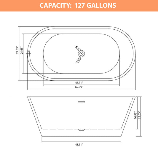 Lordear 63'' White Acrylic Oval Freestanding Soaking Tub with Overflow and Drain