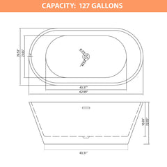 Lordear 63'' White Acrylic Oval Freestanding Soaking Tub with Overflow and Drain