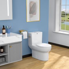 Lordear White Ceramic Floor Mounted Push Button One Piece Elongated Bidet Toilet with Comfort Soft Seat