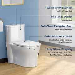 Lordear White Ceramic Stain-Resistant One Piece Bidet Toilet for Bathroom