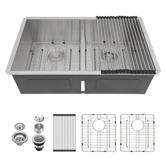 Lordear Stainless Steel Double Bowl Undermount Low Divide Kitchen Sink