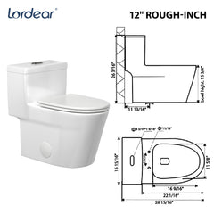 Lordear Rectangular White Ceramic One Piece Toilet with Soft-Close Seat