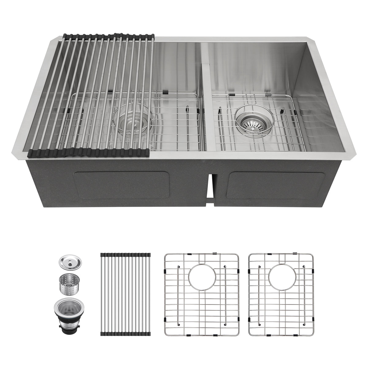 Lordear Double Bowl Undermount Low Divide Stainless Steel Kitchen Sink