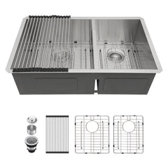 Lordear Stainless Steel Double Bowl Undermount Low Divide Kitchen Sink