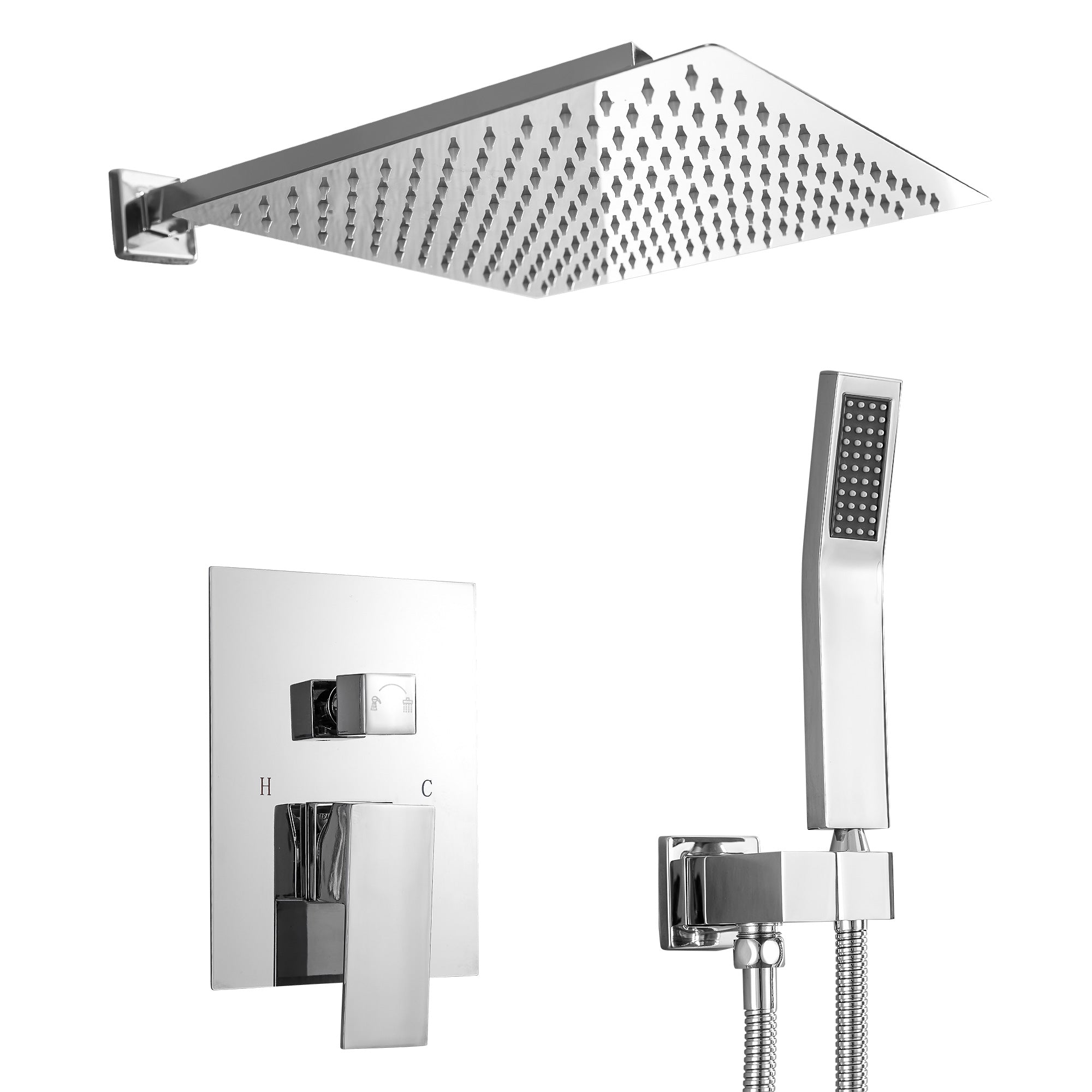 Lordear 10 Inch Wall Mounted Shower System with Chrome Finish - Stainless Steel Shower Head and Handheld | Big Deal, Shower Faucets & System, Shower Head with Handheld | Lordear