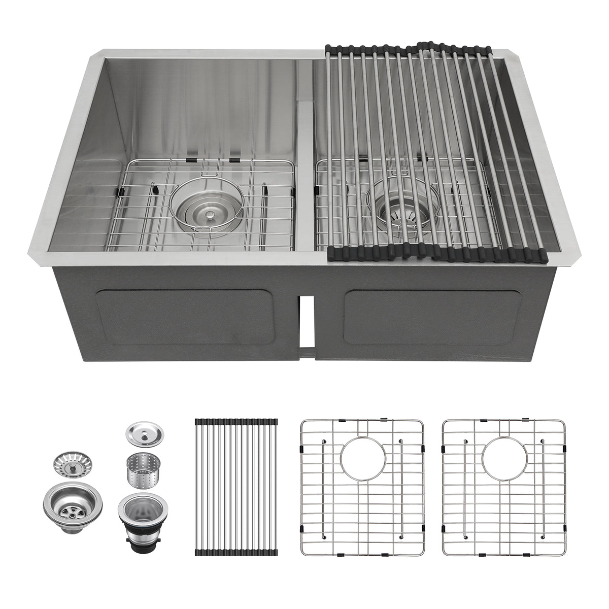 Lordear Double Bowl Undermount Low Divide Stainless Steel Kitchen Sink