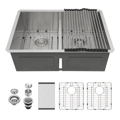 Lordear Stainless Steel Double Bowl Undermount Low Divide Kitchen Sink