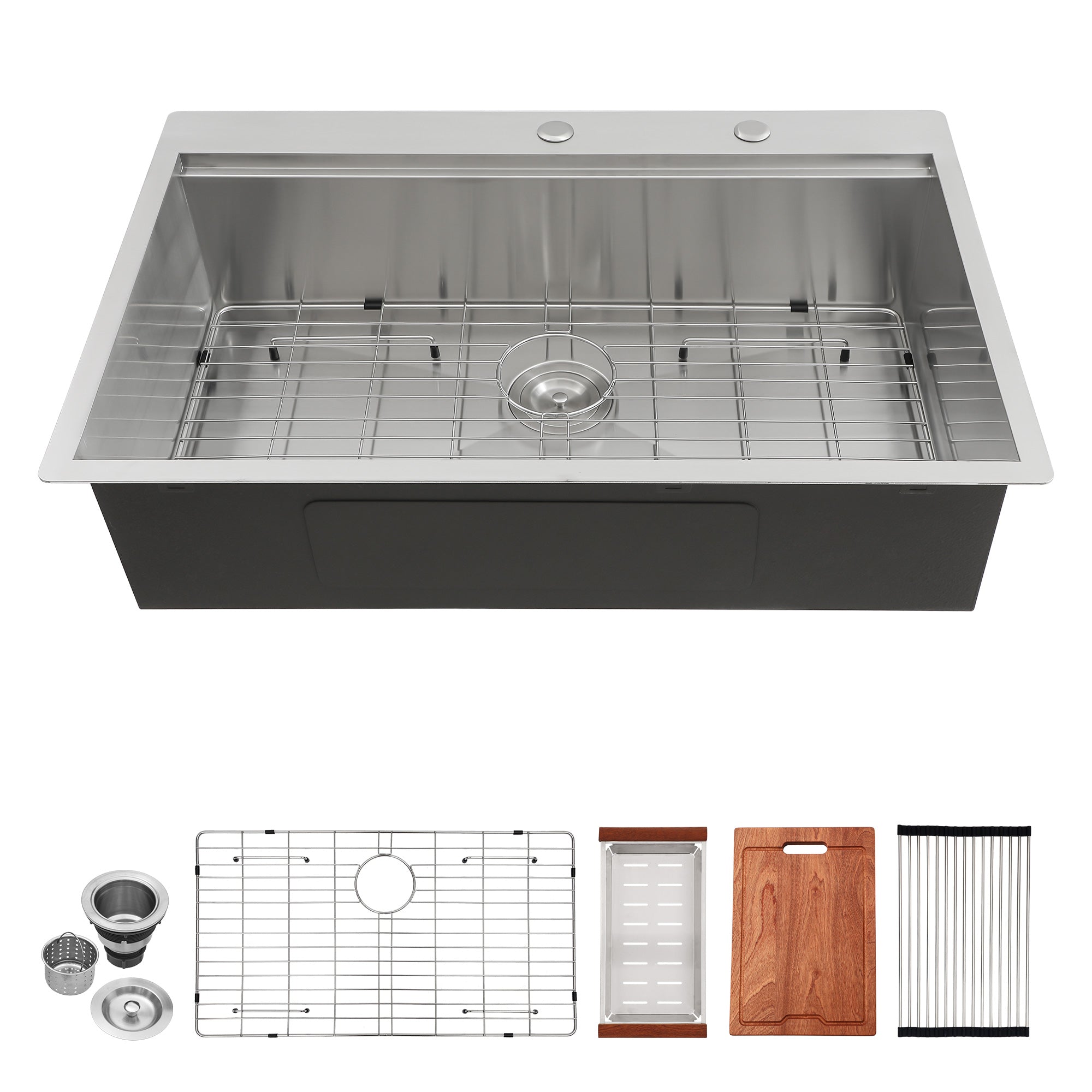 28/30/33x22 Inch Drop In Kitchen Sink Workstation Single Bowl Sink Stainless Steel Kitchen Sink with Cutting Board and Colander from Lordear