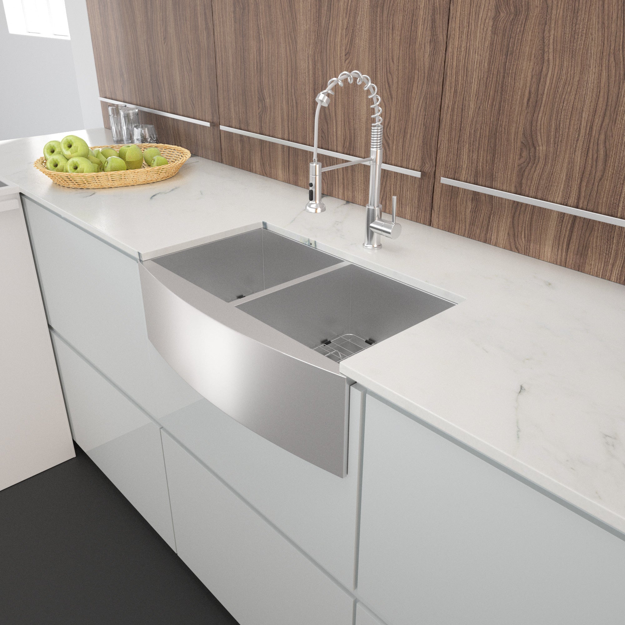 Allora USA - LD-3218 Kitchen Sink - 32 x 18 x 8 Undermount Low Divider Double Bowl 18 Gauge Stainless Steel Kitchen Sink