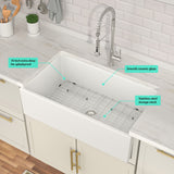 30" W x 18" D Farmhouse Kitchen Sink with Accessories White Ceramic Apron Front | Apron Front / Farmhouse Sinks, Apron Front Kitchen Sink, Apron Front Sink, big sale, Black Friday, Ceramic Kitchen Sink, Ceramic SInk, Farm Sink, Farmhouse Kitchen Sink, Kitchen, Kitchen Sinks, Long Inventory Age, Sink, Sink and Drainer | Lordear