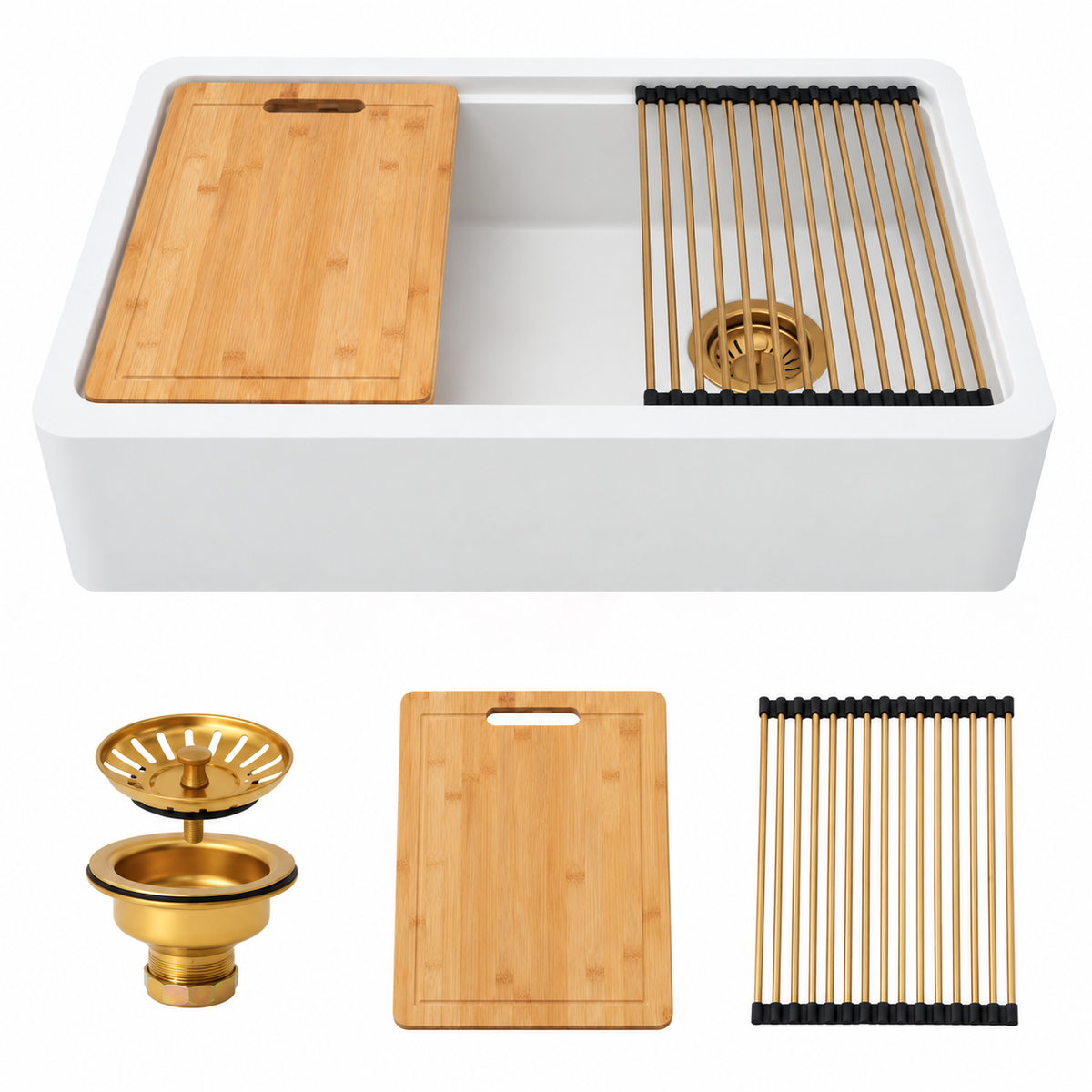 Lordear 33-Inch Farmhouse Quartz Kitchen Sink Single Bowl