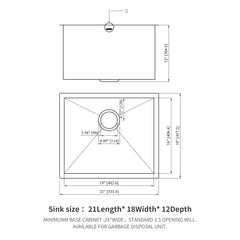 Lordear 21 Laundry Sink 21"/ 23" x 18" x 12"  Undermount Utility Sink Single Bowl Sink 16 Gauge Stainless Steel Sink Deep Laundry Room Sink  from Lordear