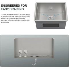Lordear 16 Gauge Undermount Single Bowl Stainless Steel Laundry Sink