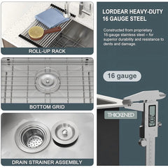 Lordear 16 Gauge Undermount Single Bowl Stainless Steel Laundry Sink
