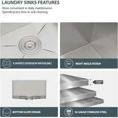 Lordear 16 Gauge Undermount Single Bowl Stainless Steel Laundry Sink