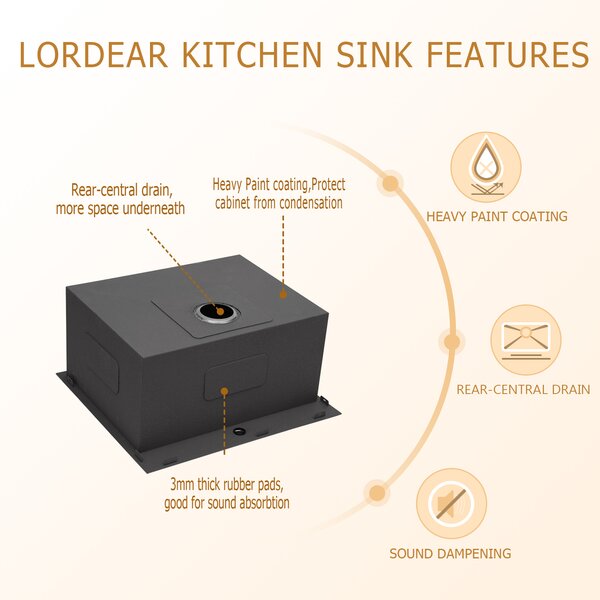 22in L Undermount Single Bowl Stainless Steel Kitchen Sink  from Lordear