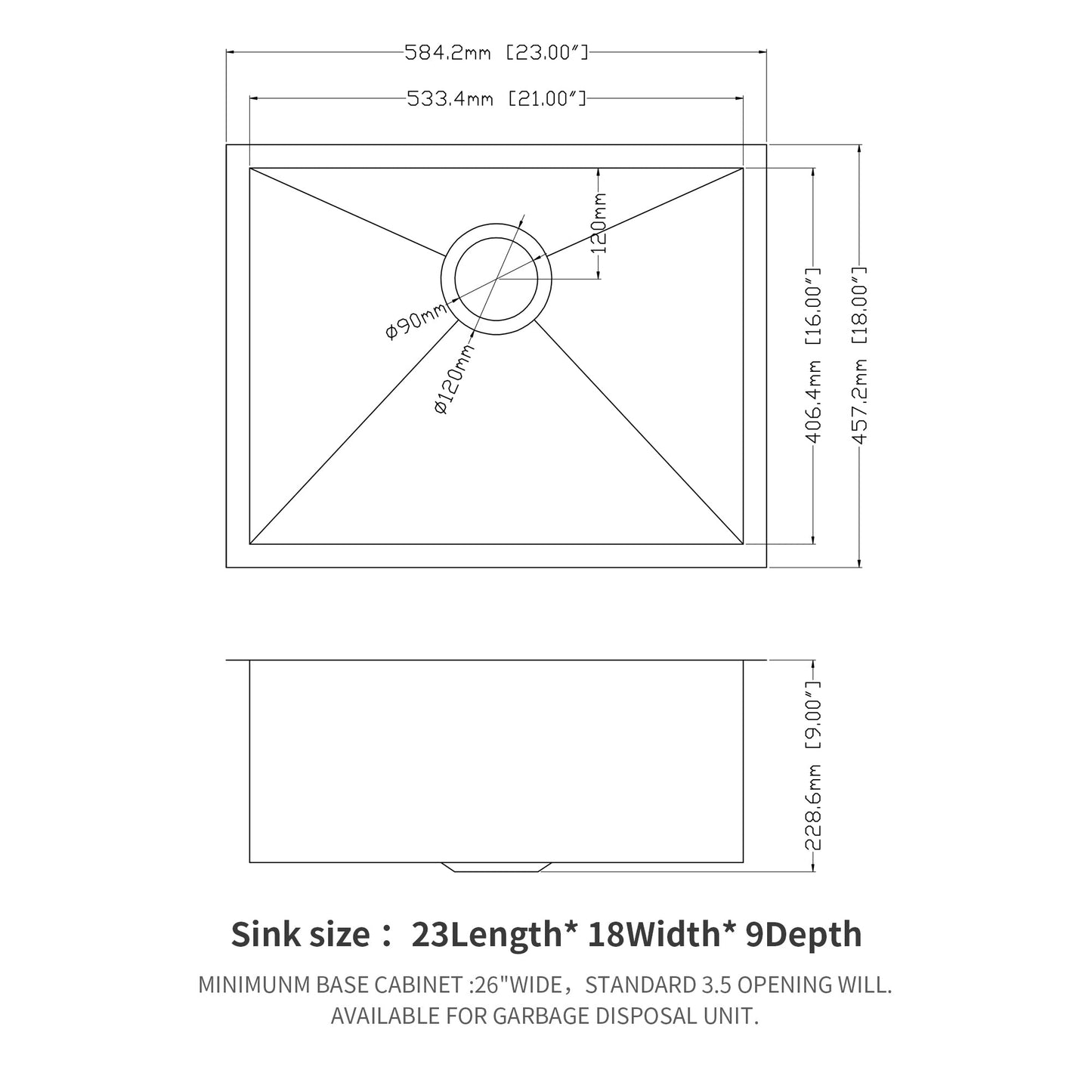 23in x 18in Kitchen Sink Undermount Stainless Steel Bar Sink with Additional Accessories | Lordear