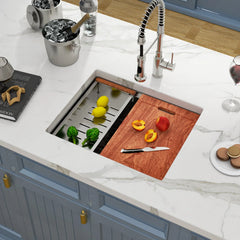 Lordear 23'' Undermount Single Bowl Stainless Steel Workstation Kitchen Sink