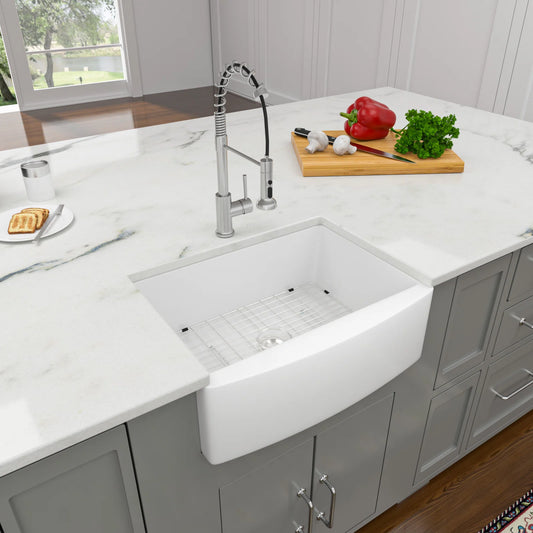 Lordear 24'' Ceramic White Apron Front Single Bowl Fireclay Farmhouse Sink