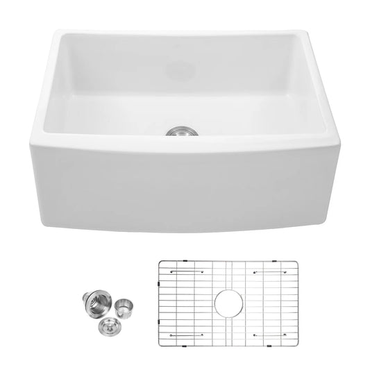 Lordear 24'' Ceramic White Apron Front Single Bowl Fireclay Farmhouse Sink