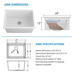 Lordear 24'' Undermount Laundry Sink