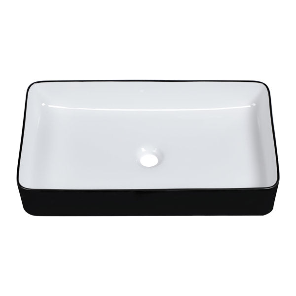 24in L x 14in W Vessel Rectangle Bathroom Sink Modern Above Counter Bathroom Sink Ceramic Art Basin | Lordear