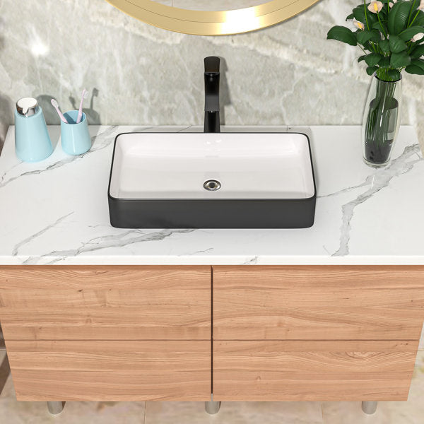 24in L x 14in W Vessel Rectangle Bathroom Sink Modern Above Counter Bathroom Sink Ceramic Art Basin  from Lordear