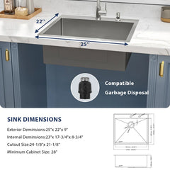Lordear 25'' Drop-In Kitchen Sink Single Bowl With Accessories