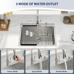Lordear 25'' Drop-In Kitchen Sink Single Bowl With Accessories