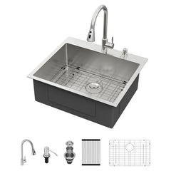 Lordear 25'' Drop-In Kitchen Sink Single Bowl With Accessories