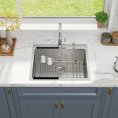 Lordear 25'' Drop-In Kitchen Sink Single Bowl With Accessories