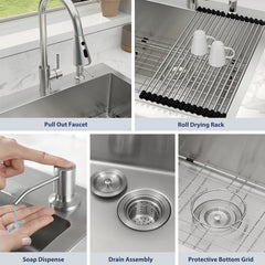 Lordear 25'' Drop-In Kitchen Sink Single Bowl With Accessories