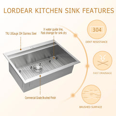 Lordear 25'' x 22'' Stainless Steel Drop-in Workstation Kitchen Sink