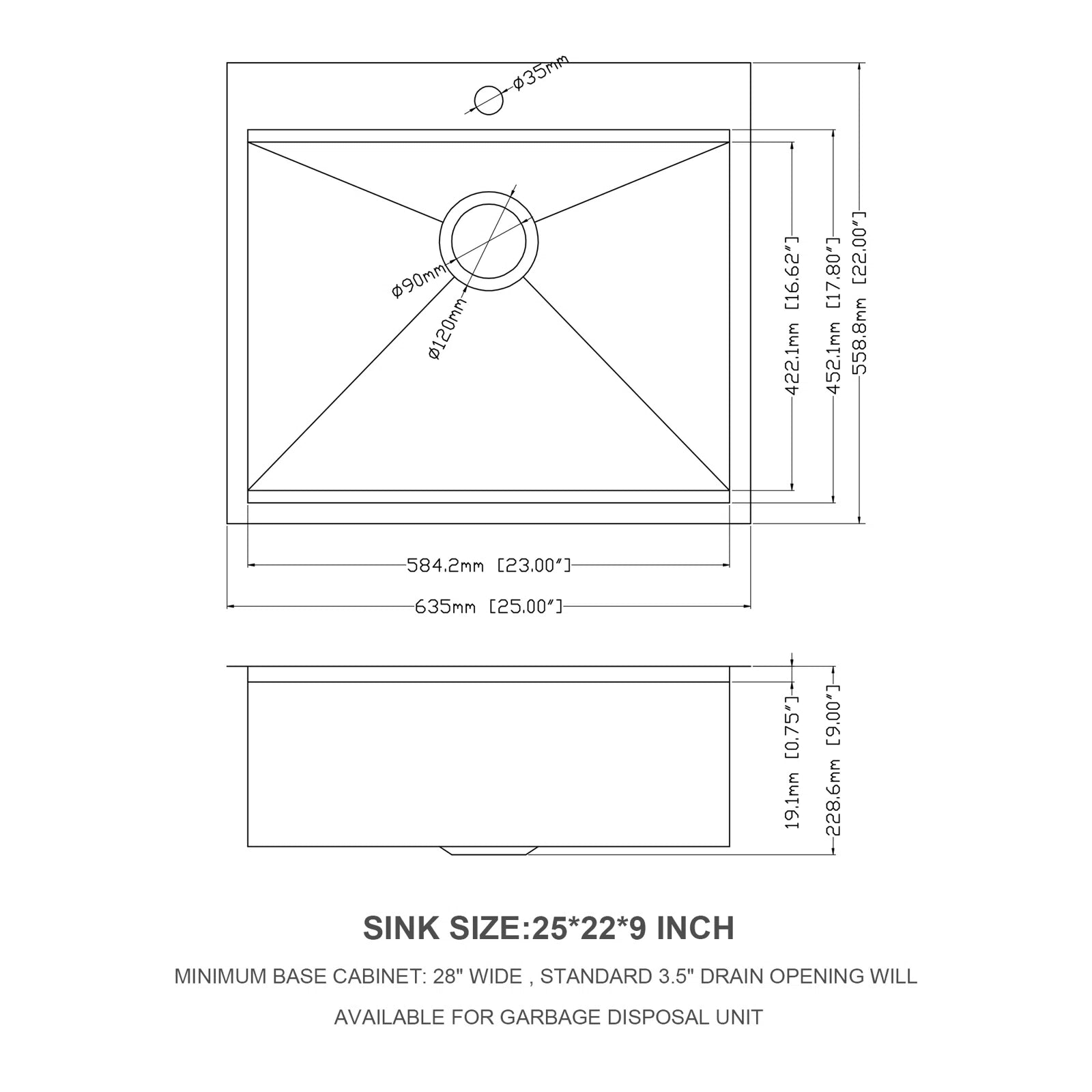 Lordear 25'' x 22'' Stainless Steel Drop-in Workstation Kitchen Sink