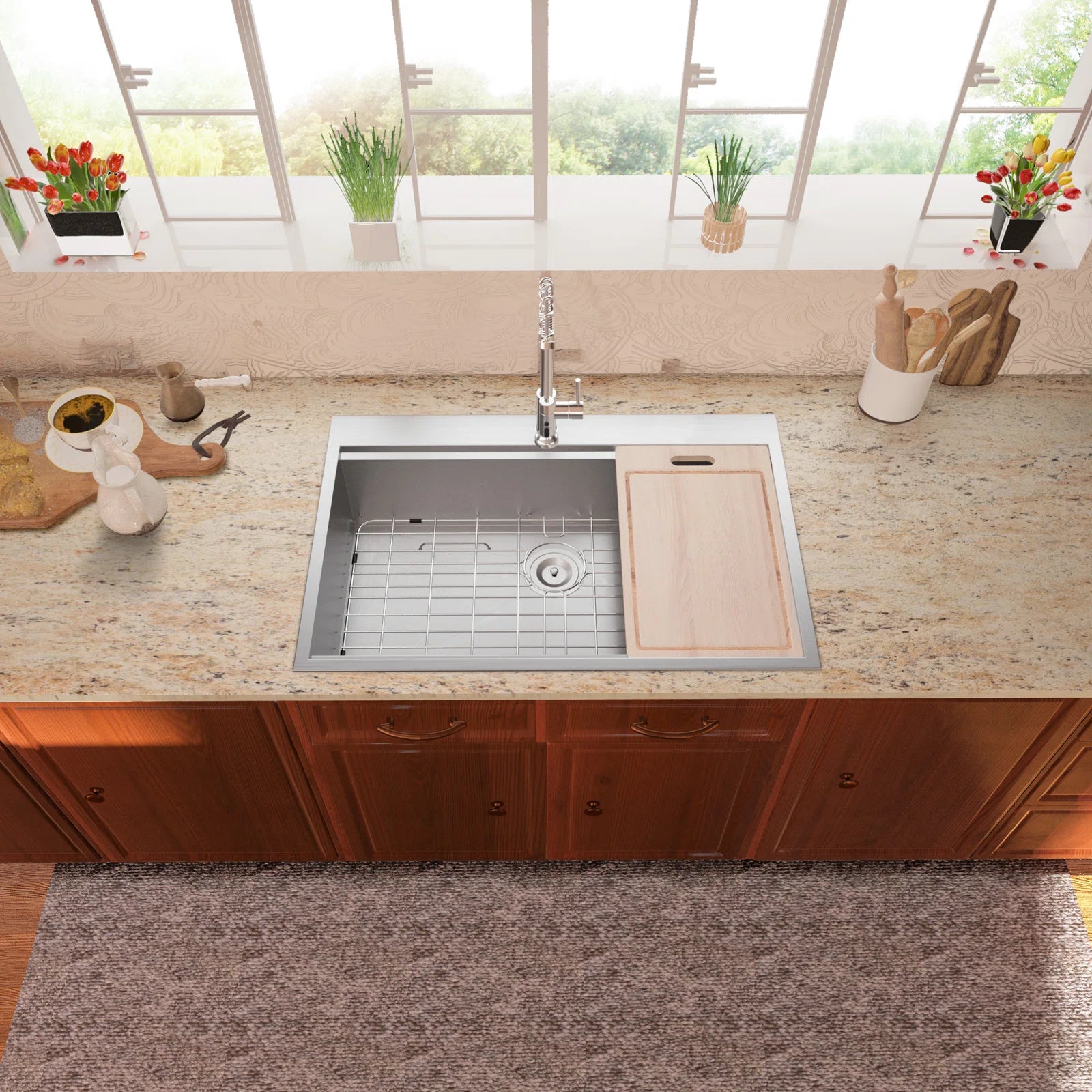Lordear 25'' x 22'' Stainless Steel Drop-in Workstation Kitchen Sink