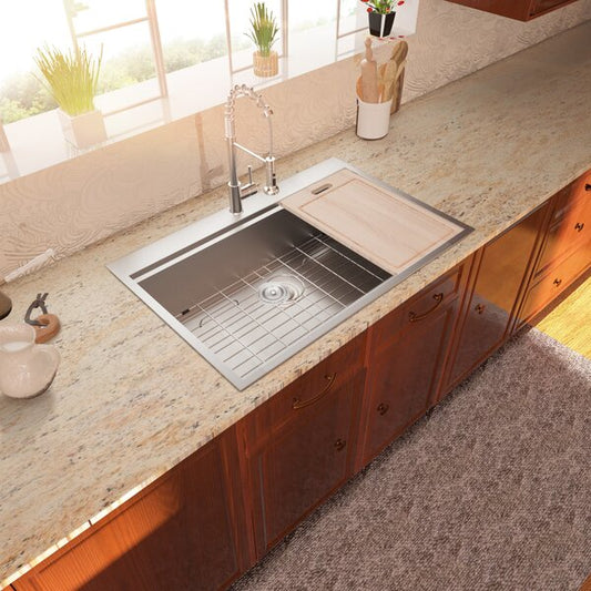 25in L x 22in W Drop-in Workstation Kitchen Sink 16 Gauge Stainless Steel Kitchen Sink Topmount Sink  from Lordear