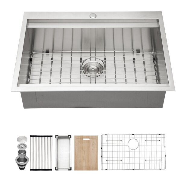 25in L x 22in W Drop-in Workstation Kitchen Sink 16 Gauge Stainless Steel Kitchen Sink Topmount Sink  from Lordear