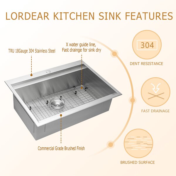 25in L x 22in W Drop-in Workstation Kitchen Sink 16 Gauge Stainless Steel Kitchen Sink Topmount Sink  from Lordear