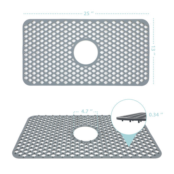 25in x 13in Silicone Bottom Sink Grid Kitchen Sink Silicone Mat Heat Resistant with Drain Hole  from Lordear