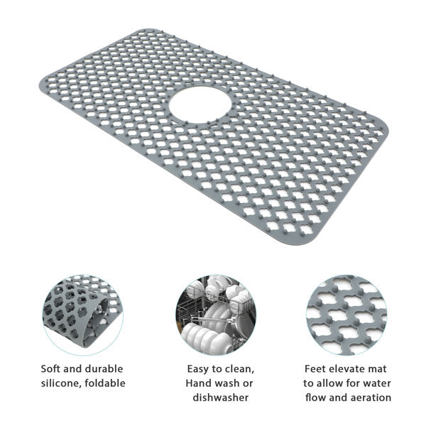 25in x 13in Silicone Bottom Sink Grid Kitchen Sink Silicone Mat Heat Resistant with Drain Hole  from Lordear