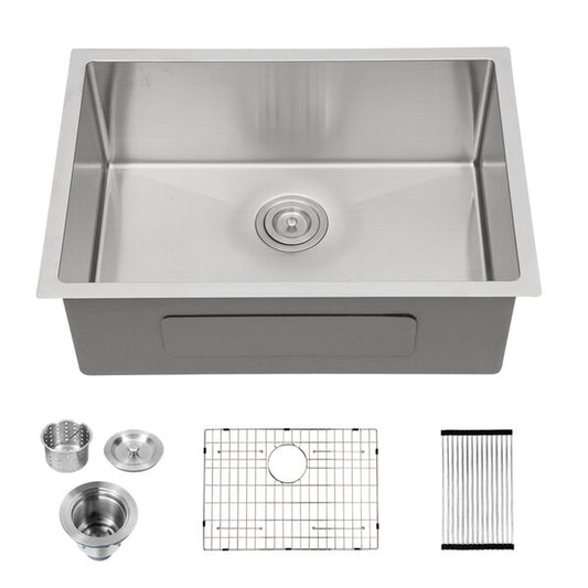 26in L x 18in W Undermount Kitchen Sink 16 Gauge Stainless Steel Kitchen Sink with Drain Assembly | Lordear