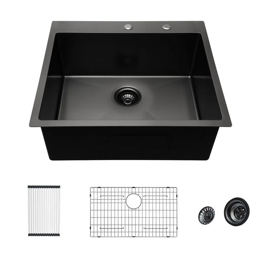 Lordear Black kitchen sink with accessories on a white background 1200