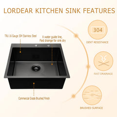 Lordear kitchen sink with features highlighted on a beige background